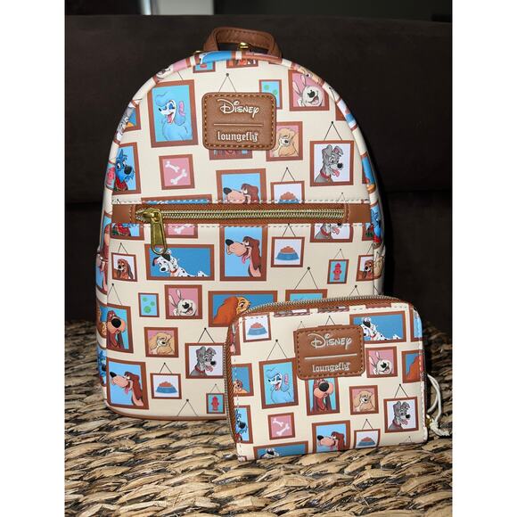 Loungefly Disney Dogs Gallery Mini Backpack & Wallet Set /Lady Tramp Pongo - Picture 1 of 9